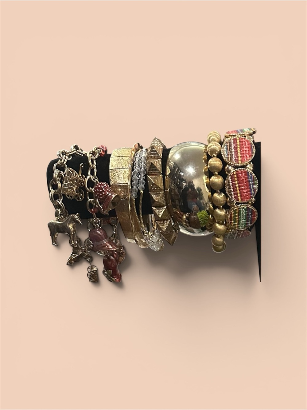 Vintage Gold Bracelet Stack Lot Boho Charm Bangle Beaded Cuff Metallic Mixed